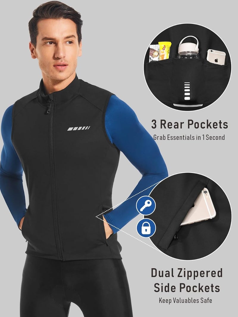qualidyne Men's Windproof Cycling Vest, Full-Zip Winter Sleeveless Bike Jacket with Zip Pockets - Image 4